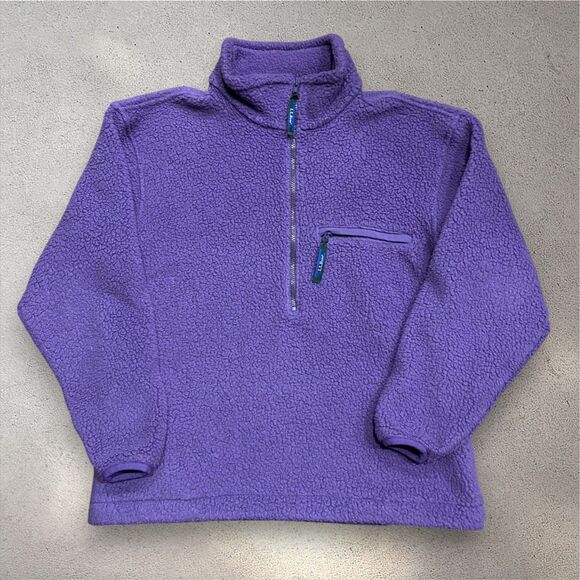 L.L. Bean Vintage 1/4 Zip Purple Sherpa Pullover Sweater Women's Size Medium - Picture 1 of 8